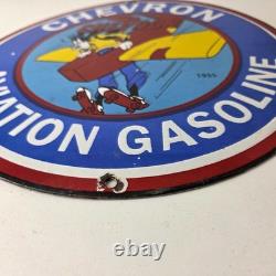 Vintage Chevron Gasoline Sign Airplane Cartoon Aviation Gas Ad Porcelain Sign