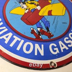 Vintage Chevron Gasoline Sign Airplane Cartoon Aviation Gas Ad Porcelain Sign