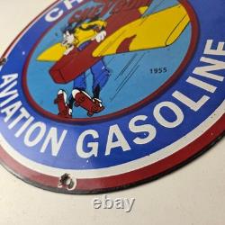 Vintage Chevron Gasoline Sign Airplane Cartoon Aviation Gas Ad Porcelain Sign