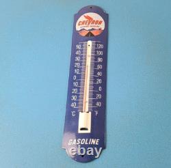 Vintage Chevron Gasoline Sign Gas Pump Ad Sign on Porcelain Thermometer
