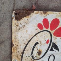 Vintage Chick Enjoy Delicious Old Us Gasoline Oil Gas Pump Enamel Porcelain Sign