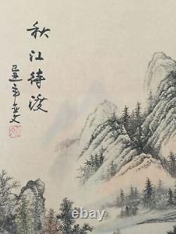 Vintage Chinese Painting Scroll River Harbor in Autumn 50 H Artist signed