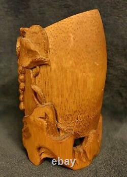 Vintage Chinese Signed Organic Bamboo Carved Brush Pen Pot 6