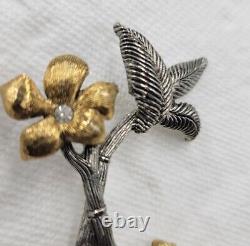 Vintage Christian Dior Signed Gold Silver Tone Flower Leaf Branch Brooch Pin