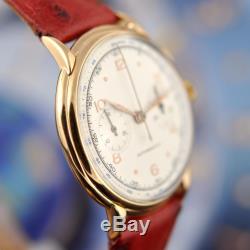 Vintage Chronograph Rare Swiss Caliber Angelus 250 Solid 18k Gold Signed Revue