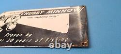 Vintage Chubby Minnow Porcelain Fighting Fish Bait Boat Sales Tackle Lures Sign