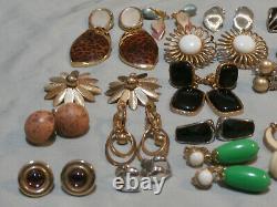 Vintage Clip On Earrings Lot of 25 Pairs All Signed Lisner Trifari Monet More