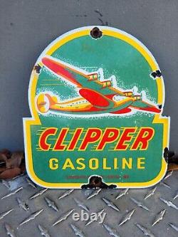 Vintage Clipper Gasoline Porcelain Sign Gas Station Service Airplane Seattle