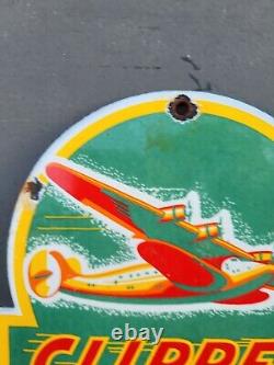 Vintage Clipper Gasoline Porcelain Sign Gas Station Service Airplane Seattle