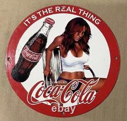 Vintage Coca Cola Drink Porcelain Pinup Girl Naked Gas Oil Soda Beverage Ad Sign