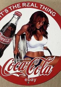 Vintage Coca Cola Drink Porcelain Pinup Girl Naked Gas Oil Soda Beverage Ad Sign