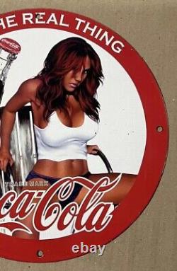 Vintage Coca Cola Drink Porcelain Pinup Girl Naked Gas Oil Soda Beverage Ad Sign