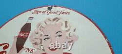 Vintage Coca Cola Porcelain Gas Soda Service Station Pump Plate Good Taste Sign