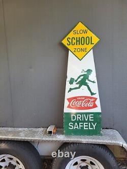 Vintage Coca Cola Porcelain Sign 48 Drive Safely Coke Soda Beverage Pop Gas Oil