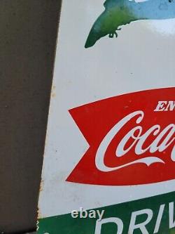 Vintage Coca Cola Porcelain Sign 48 Drive Safely Coke Soda Beverage Pop Gas Oil