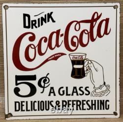 Vintage Coca Cola Porcelain Sign Gas Station Pump Plate Dew Pepsi Oil Dr Pepper