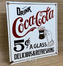 Vintage Coca Cola Porcelain Sign Gas Station Pump Plate Dew Pepsi Oil Dr Pepper
