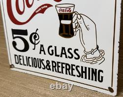 Vintage Coca Cola Porcelain Sign Gas Station Pump Plate Dew Pepsi Oil Dr Pepper