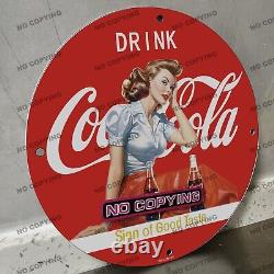 Vintage Coca Cola Porcelain Sign Soda Advertising Coke Dome Pin Up Oil Gasstaion
