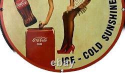 Vintage Cocacola Soda Pinup Girl Gas Pump Oil Garage Service Metal Plate Sign