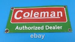 Vintage Coleman Gasoline Porcelain Camp Lantern General Store Sales Service Sign