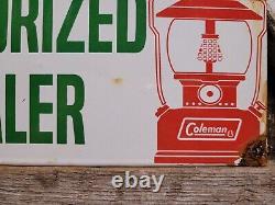 Vintage Coleman Porcelain Sign Camping Lantern Lamp Cabin Lake Sport USA Gas Oil