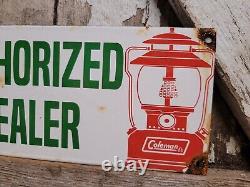 Vintage Coleman Porcelain Sign Camping Lantern Lamp Cabin Lake Sport USA Gas Oil