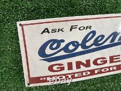 Vintage Colemans Ginger Ale Porcelain Sign Soda Advertising Bar Decor Man Cave