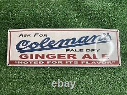 Vintage Colemans Ginger Ale Porcelain Sign Soda Advertising Bar Decor Man Cave