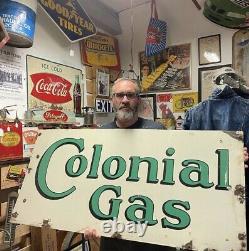 Vintage Colonial Gas Double Sided Porcelain Sign
