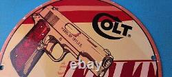 Vintage Colt Porcelain Revolvers Pistols 10 Firearm Gas Service Pump Plate Sign