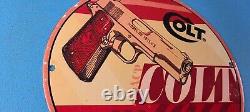 Vintage Colt Porcelain Revolvers Pistols 10 Firearm Gas Service Pump Plate Sign