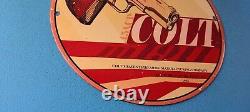 Vintage Colt Porcelain Revolvers Pistols 10 Firearm Gas Service Pump Plate Sign