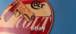 Vintage Colt Porcelain Revolvers Pistols 10 Firearm Gas Service Pump Plate Sign