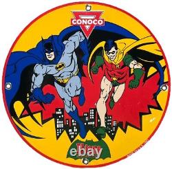 Vintage Conoco 1965 Batman N-tane Gasoline 12 Porcelain Marvel Comic Oil Sign