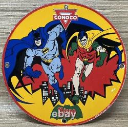 Vintage Conoco 1965 Batman N-tane Gasoline 12 Porcelain Marvel Comic Oil Sign