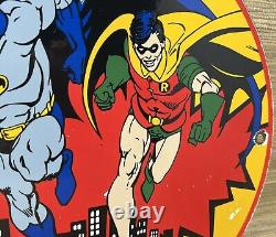 Vintage Conoco 1965 Batman N-tane Gasoline 12 Porcelain Marvel Comic Oil Sign