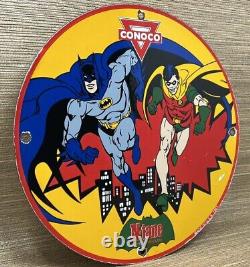 Vintage Conoco 1965 Batman N-tane Gasoline 12 Porcelain Marvel Comic Oil Sign
