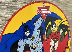 Vintage Conoco 1965 Batman N-tane Gasoline 12 Porcelain Marvel Comic Oil Sign