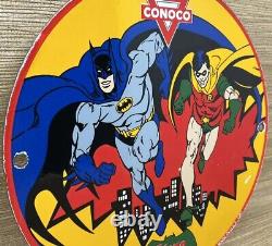 Vintage Conoco 1965 Batman N-tane Gasoline 12 Porcelain Marvel Comic Oil Sign