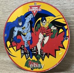 Vintage Conoco 1965 Batman N-tane Gasoline 12 Porcelain Marvel Comic Oil Sign