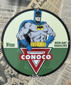Vintage Conoco Batman N-tane Gas Oil Pump 12 Inch Porcelain Enamel Sign