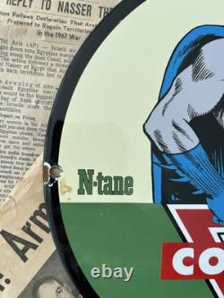 Vintage Conoco Batman N-tane Gas Oil Pump 12 Inch Porcelain Enamel Sign