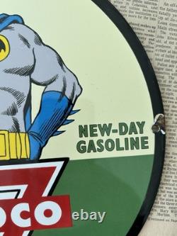 Vintage Conoco Batman N-tane Gas Oil Pump 12 Inch Porcelain Enamel Sign