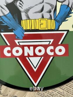 Vintage Conoco Batman N-tane Gas Oil Pump 12 Inch Porcelain Enamel Sign