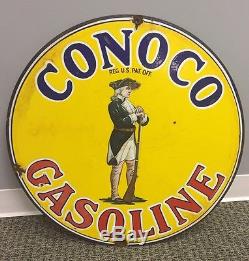Vintage Conoco Gasoline Double Sided Porcelain Sign Gas Motor Oil