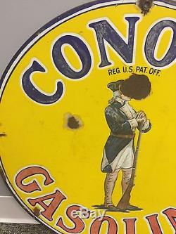 Vintage Conoco Gasoline Double Sided Porcelain Sign Gas Motor Oil