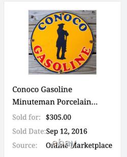 Vintage Conoco Gasoline Minuteman +cities Service Koolmotor Porcelain Metal Sign