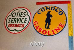 Vintage Conoco Gasoline Minuteman +cities Service Koolmotor Porcelain Metal Sign