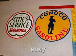 Vintage Conoco Gasoline Minuteman +cities Service Koolmotor Porcelain Metal Sign